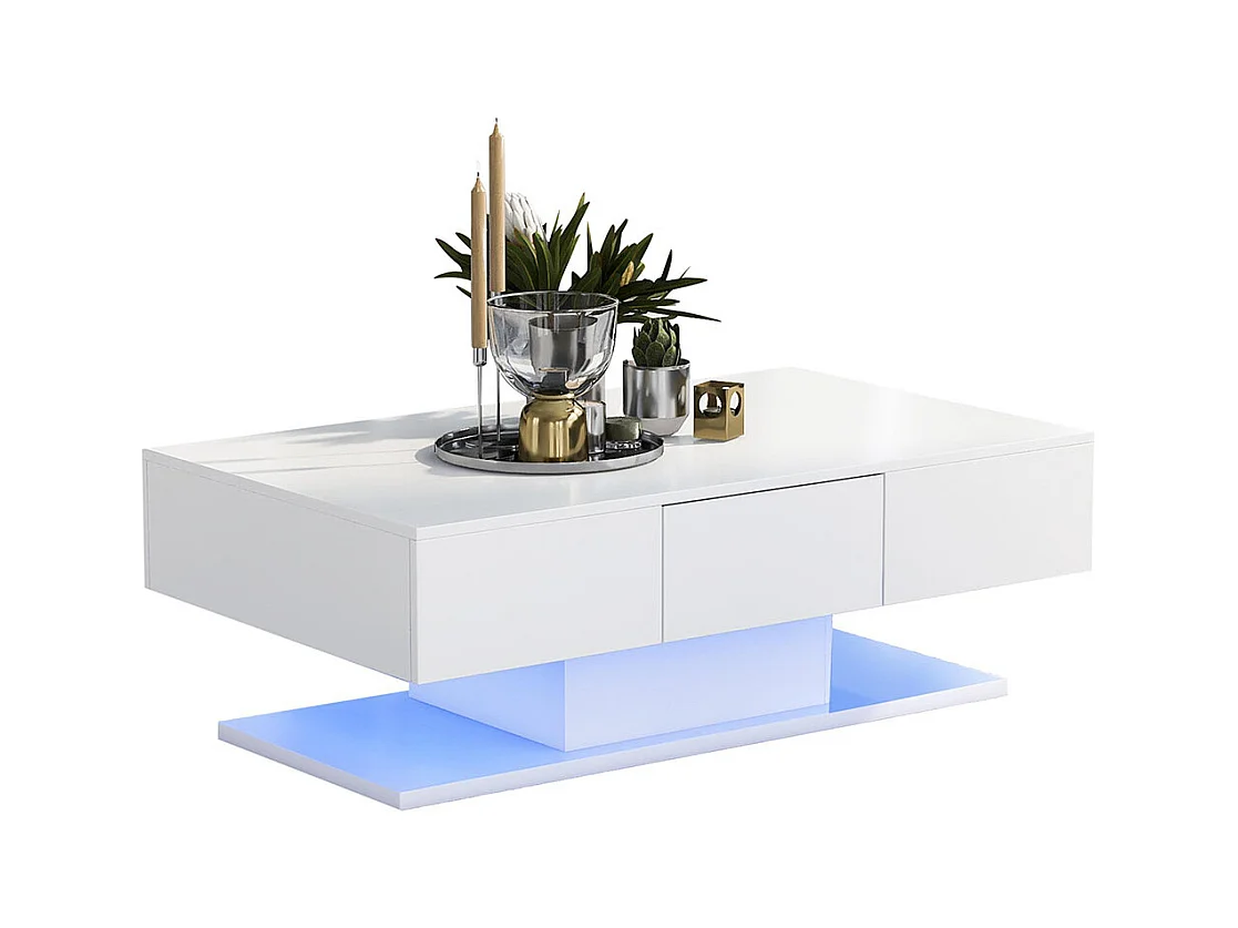 Table basse avec 2 tiroirs moderne brillants grande table basse salon blanc