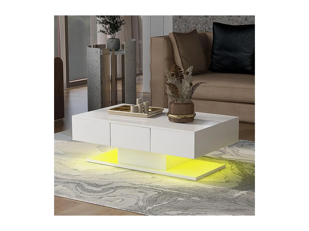 Table basse avec 2 tiroirs moderne brillants grande table basse salon blanc