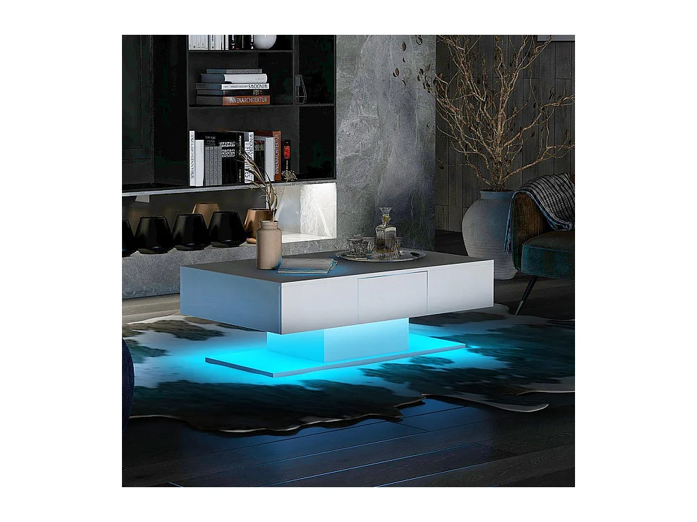 Table basse avec 2 tiroirs moderne brillants grande table basse salon blanc