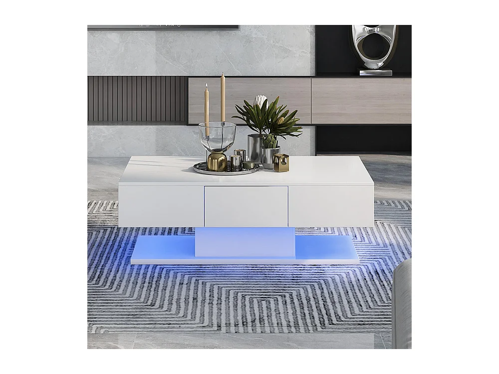 Table basse avec 2 tiroirs moderne brillants grande table basse salon blanc