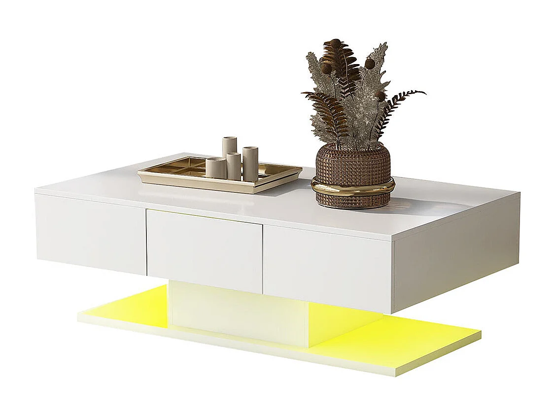 Table basse avec 2 tiroirs moderne brillants grande table basse salon blanc
