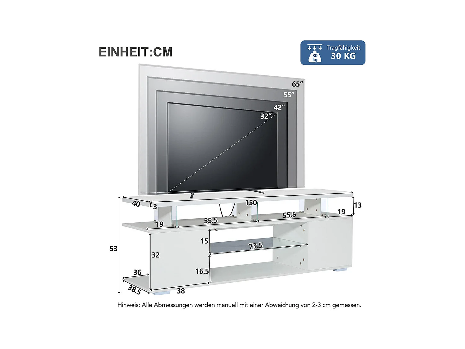 Meuble TV moderne à panneaux bas et finition brillante avec éclairage LED pour téléviseur 60 pouces tables blanc pur