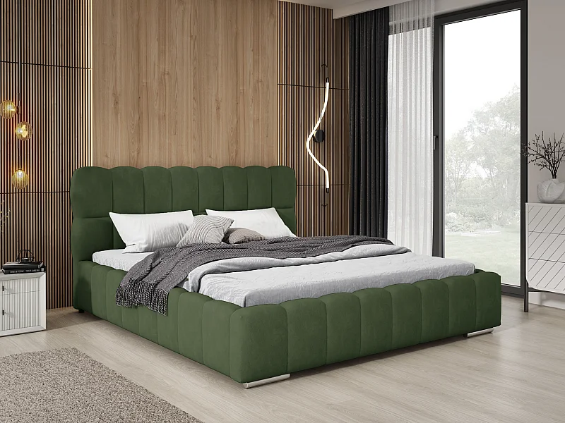 Emporius Avilla lit double 160x200 avec sommier à Lattes, avec rangement - lit rembourré 160 x 200, lit Vert (Komodo 61)