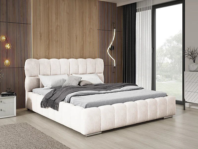 Emporius Avilla gestoffeerd bed 140 x 200 - tweepersoonsbed met opbergruimte, bed met bedlade - fluwelen, Crème (Komodo 10)