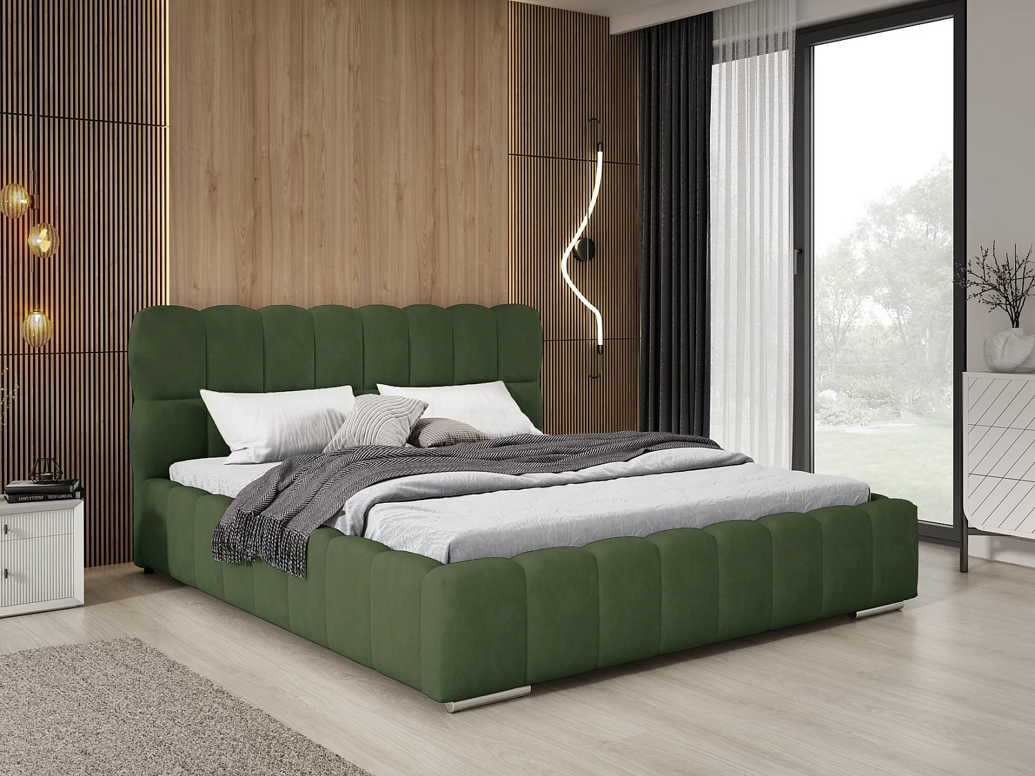 Emporius Avilla lit double 200x200 avec sommier à Lattes, avec rangement - lit rembourré 200 x 200, lit Vert (Komodo 61)