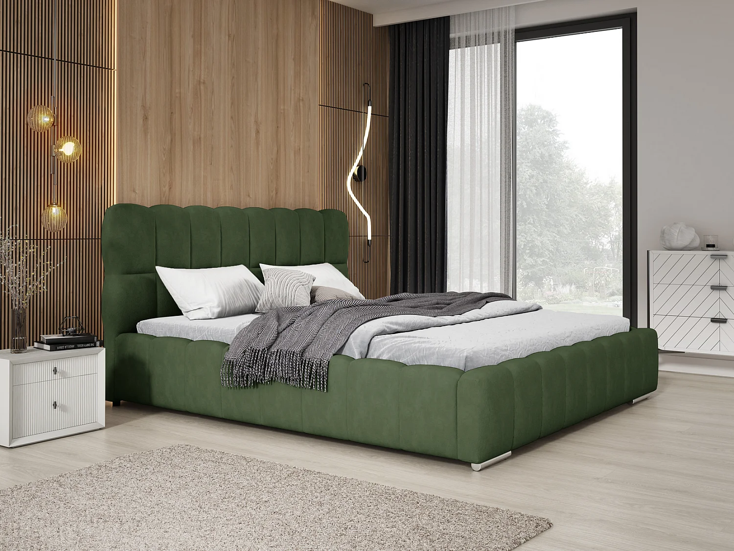 Emporius Avilla lit double 200x200 avec sommier à Lattes, avec rangement - lit rembourré 200 x 200, lit Vert (Komodo 61)