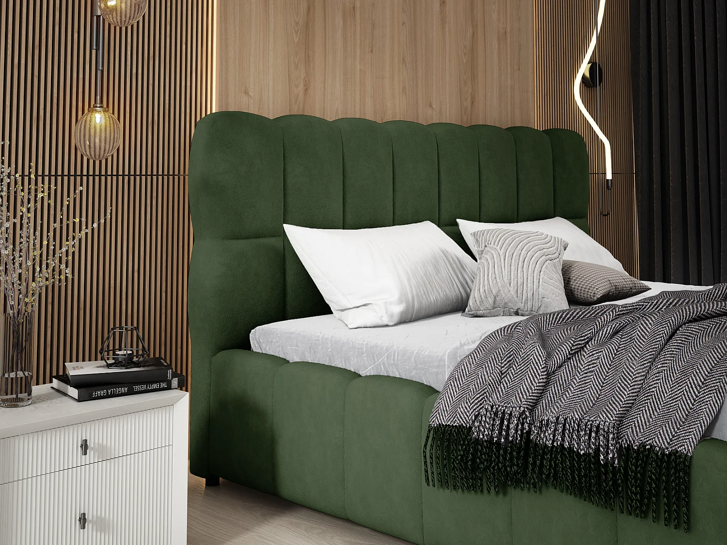Emporius Avilla lit double 200x200 avec sommier à Lattes, avec rangement - lit rembourré 200 x 200, lit Vert (Komodo 61)