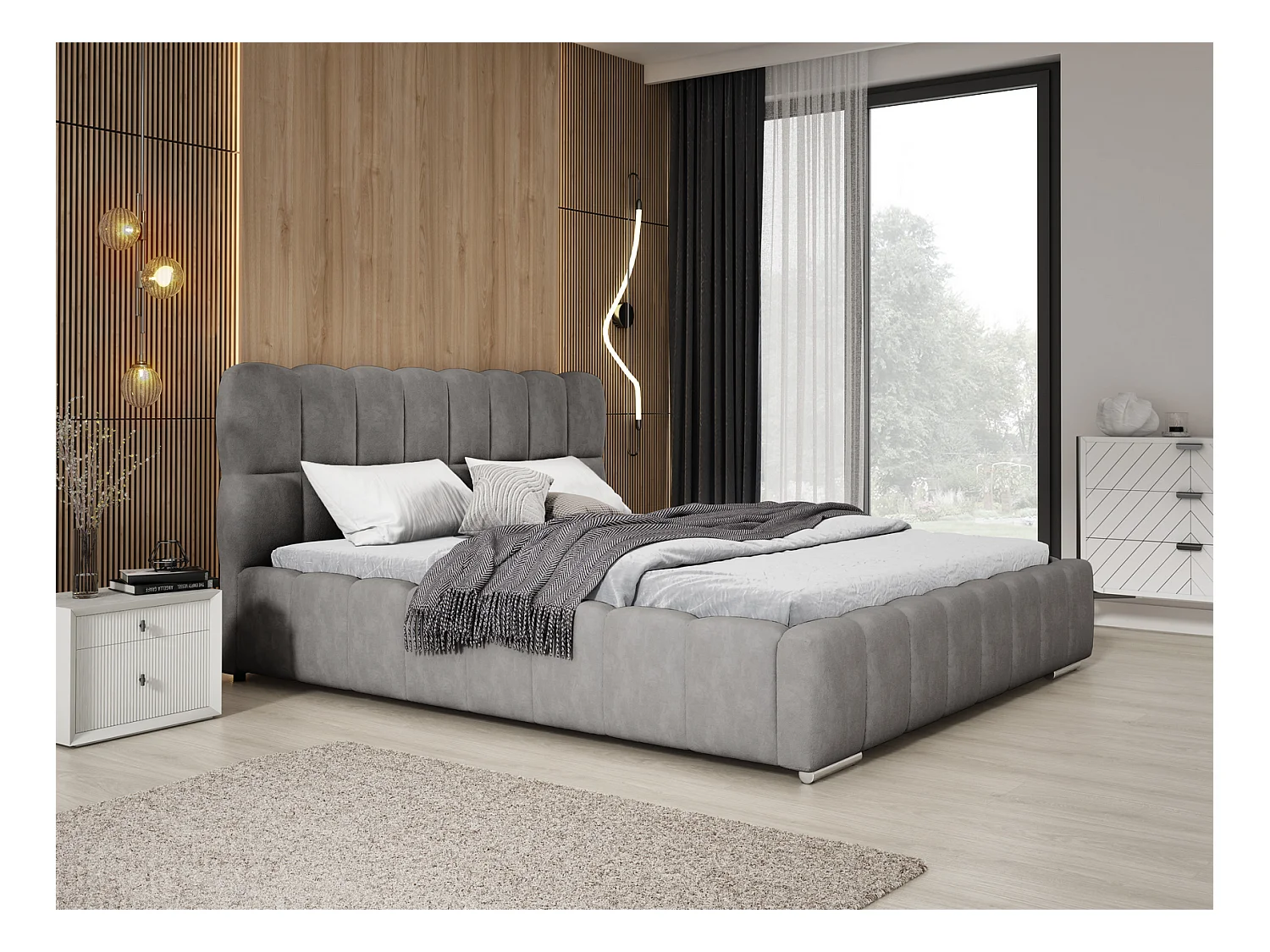 Emporius Avilla gestoffeerd bed 180 x 200 - tweepersoonsbed met opbergruimte, bed met bedlade - fluwelen, Grijs (Komodo 21)