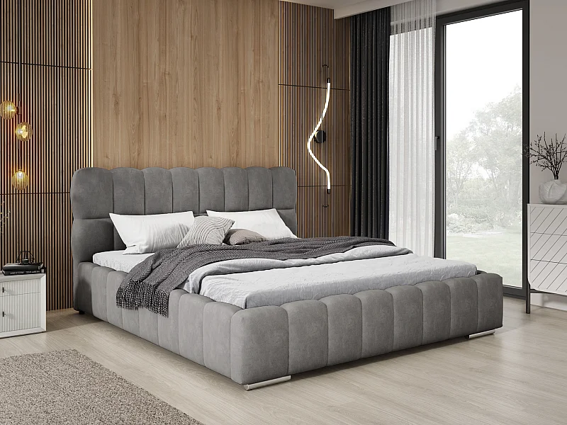 Emporius Avilla gestoffeerd bed 180 x 200 - tweepersoonsbed met opbergruimte, bed met bedlade - fluwelen, Grijs (Komodo 21)