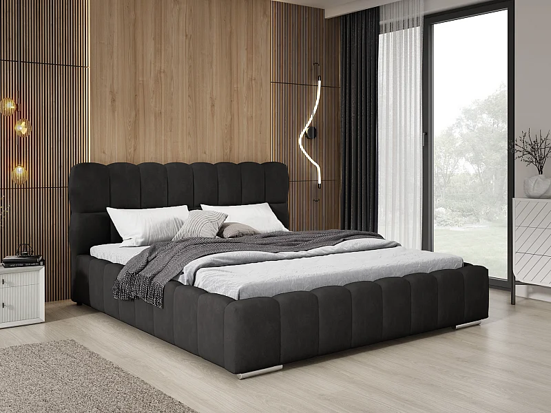 Emporius Avilla gestoffeerd bed 180 x 200 - tweepersoonsbed met opbergruimte, bed met bedlade - fluwelen, Zwart (Komodo 23)