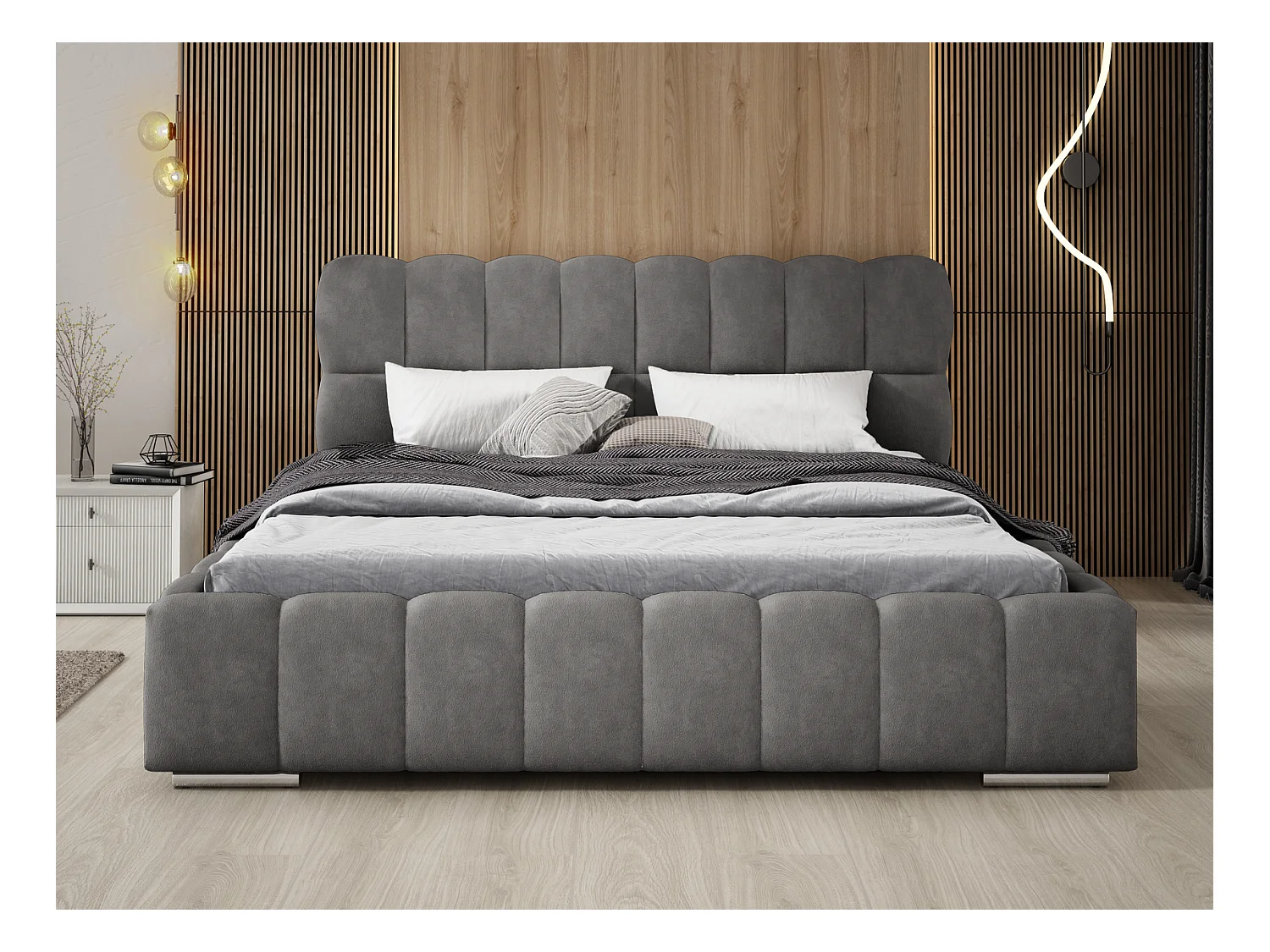 Emporius Avilla gestoffeerd bed 160 x 200 - tweepersoonsbed met opbergruimte, bed met bedlade - fluwelen, Grijs (Komodo 21)