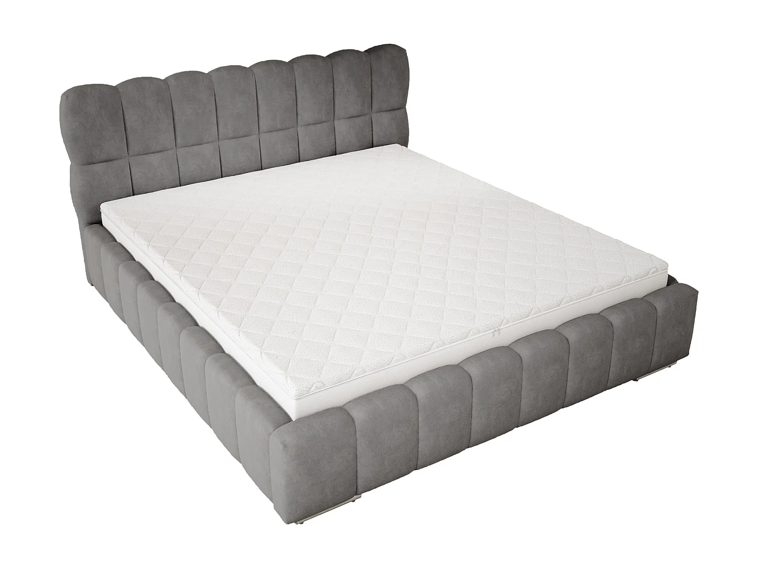 Emporius Avilla Polsterbett 160x200 - Doppelbett mit Bettkasten, Lattenrost, Kopfteil - Samtstoff, Velvet, Bett Grau (Komodo 21)