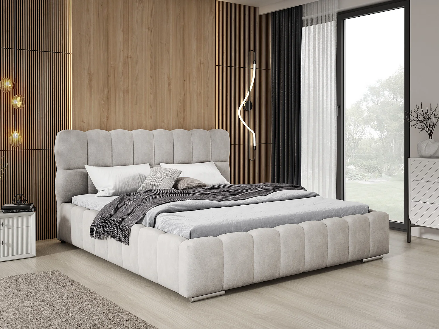 Emporius Avilla gestoffeerd bed 180 x 200 - tweepersoonsbed met opbergruimte, bed met bedlade - fluwelen, Lichtgrijs (Komodo 20)