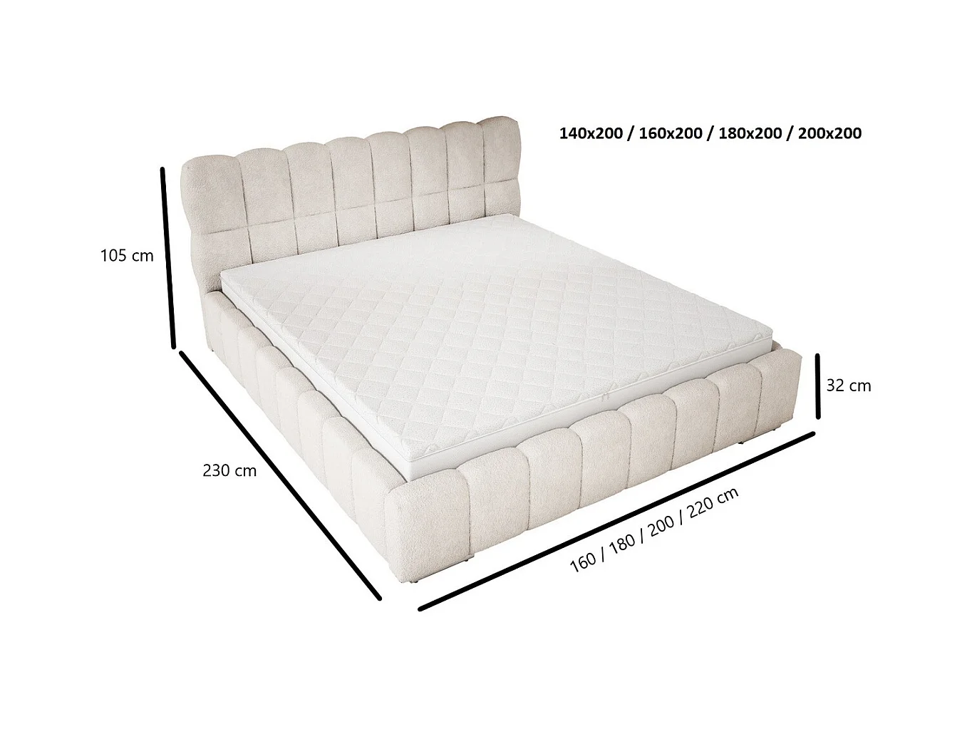 Emporius Avilla gestoffeerd bed 200 x 200 - tweepersoonsbed met opbergruimte, bed met bedlade - fluwelen, Beige (Komodo 11)