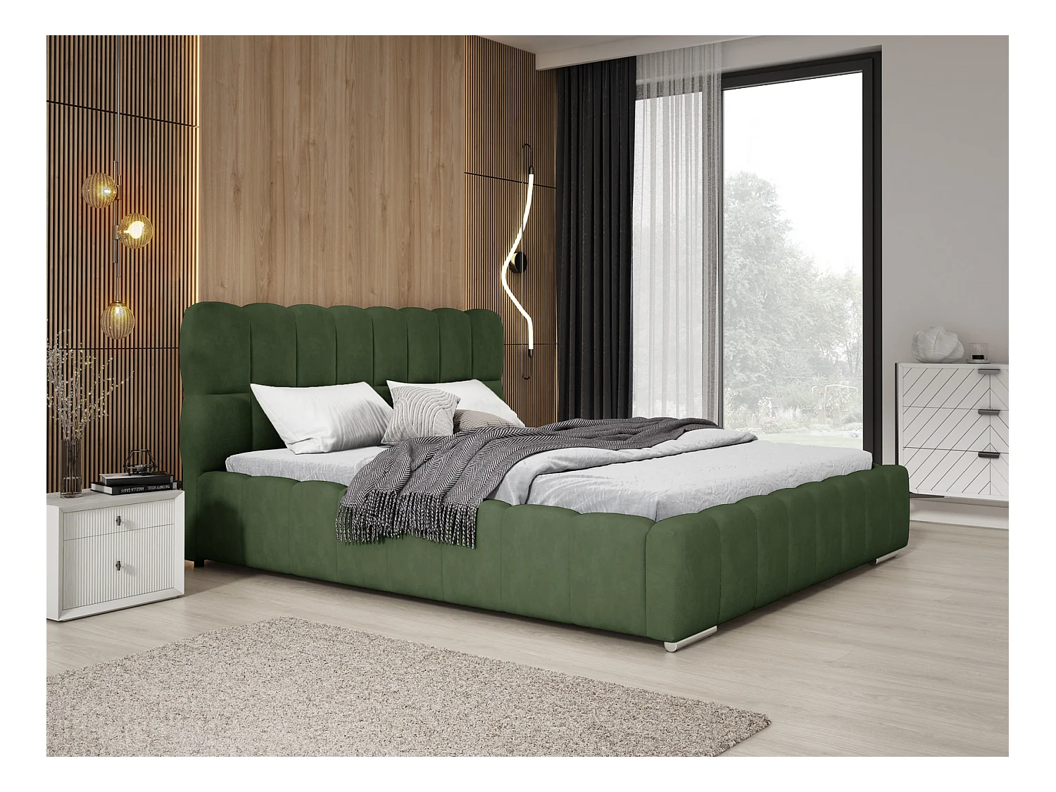 Emporius Avilla Polsterbett 180x200 - Doppelbett mit Bettkasten, Lattenrost, Kopfteil - Samtstoff, Velvet, Bett Grün (Komodo 61)