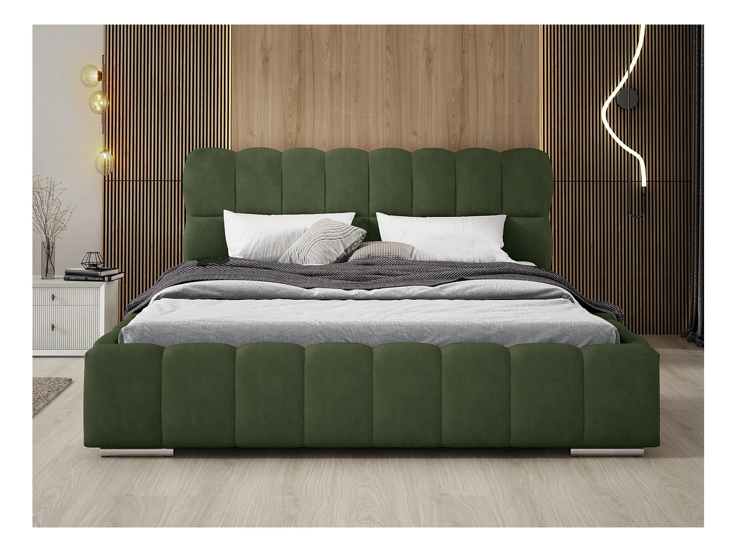 Emporius Avilla Polsterbett 180x200 - Doppelbett mit Bettkasten, Lattenrost, Kopfteil - Samtstoff, Velvet, Bett Grün (Komodo 61)