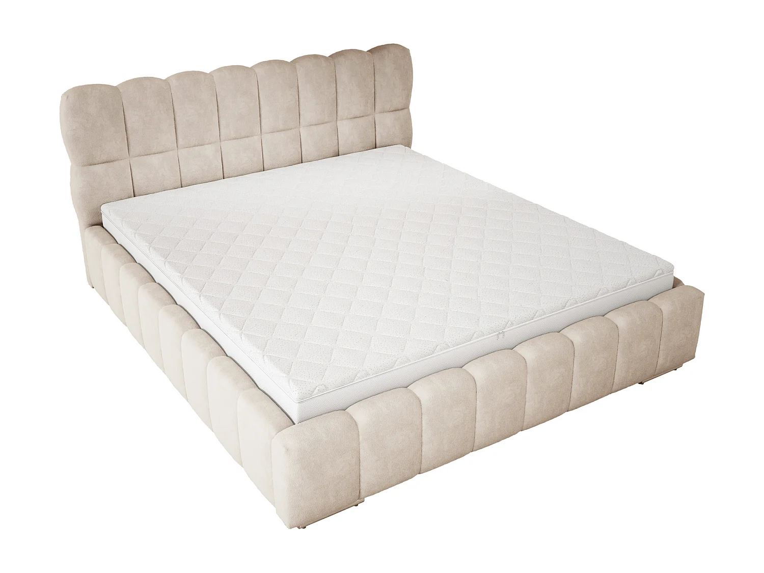 Emporius Avilla lit double 160x200 avec sommier à Lattes, avec rangement - lit rembourré 160 x 200, lit Beige (Komodo 11)