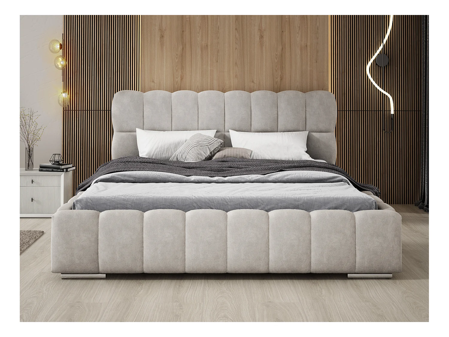 Emporius Avilla gestoffeerd bed 160 x 200 - tweepersoonsbed met opbergruimte, bed met bedlade - fluwelen, Lichtgrijs (Komodo 20)