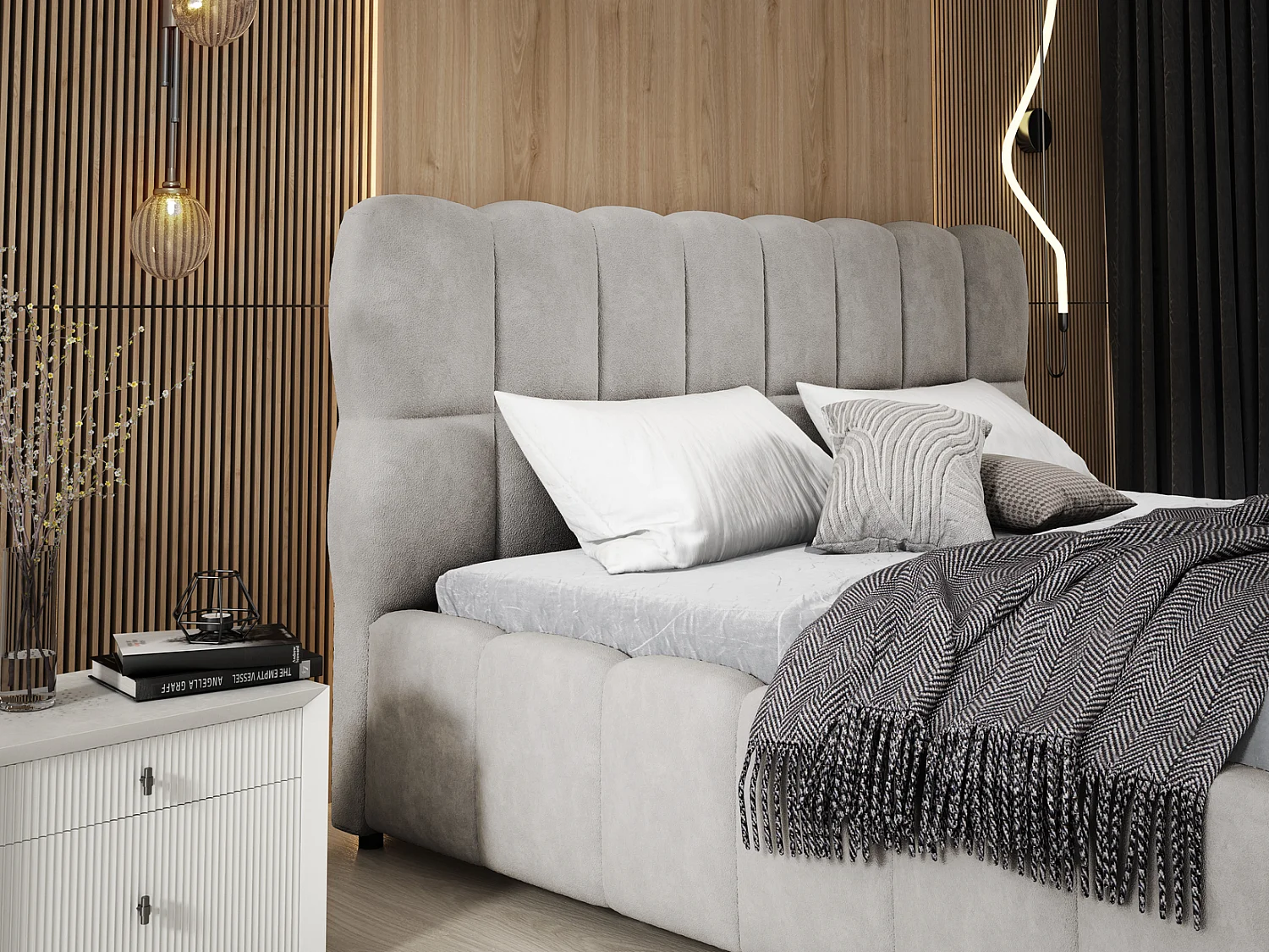 Emporius Avilla gestoffeerd bed 160 x 200 - tweepersoonsbed met opbergruimte, bed met bedlade - fluwelen, Lichtgrijs (Komodo 20)