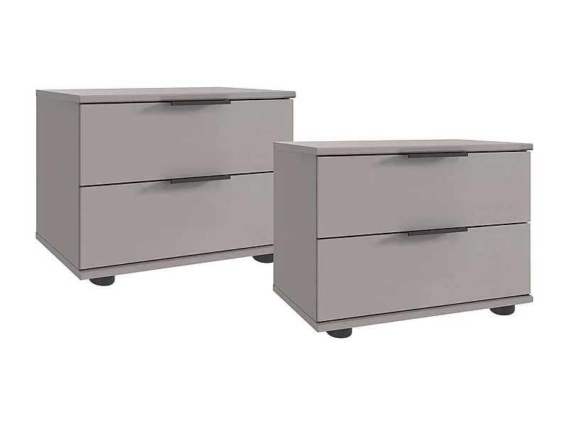 Lot de 2 tables de chevets, table de nuits avec 2 tiroirs coloris Gris, rechampis graphite - Longueur 104 x Hauteur 40 x Profondeur 38 cm 
