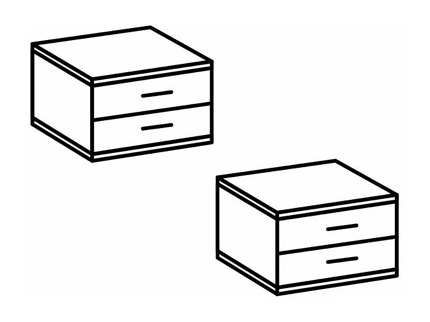 Lot de 2 tables de chevets, table de nuits avec 2 tiroirs coloris Gris, rechampis graphite - Longueur 104 x Hauteur 40 x Profondeur 38 cm 