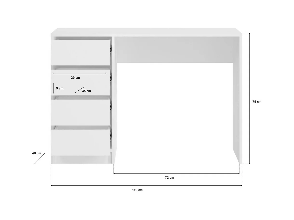 Coiffeuse ESTRELLA blanca sin espejo – 110 cm, 4 cajones, estilo clásico