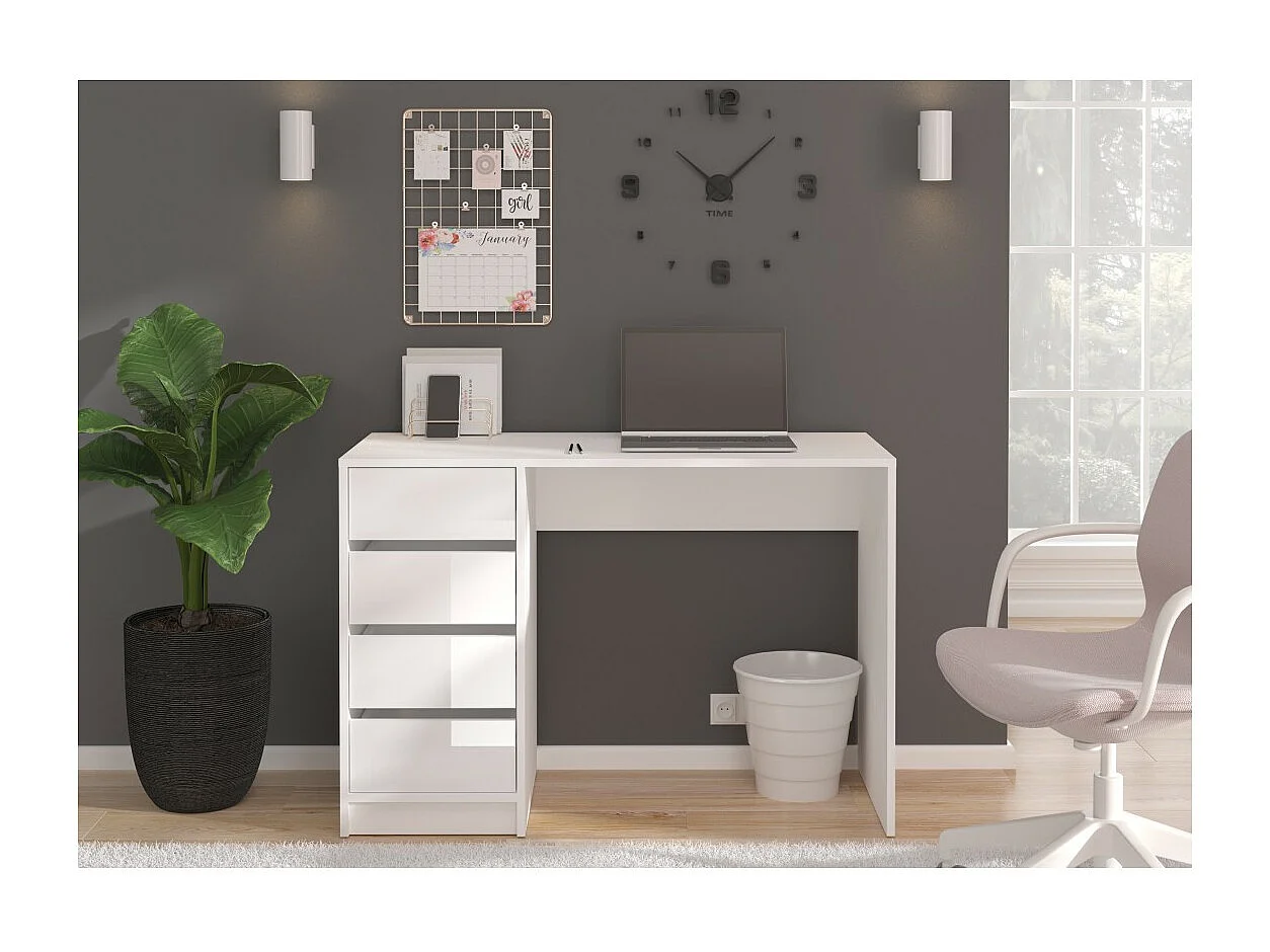 Coiffeuse ESTRELLA blanche sans miroir – 110 cm, 4 tiroirs, style classique