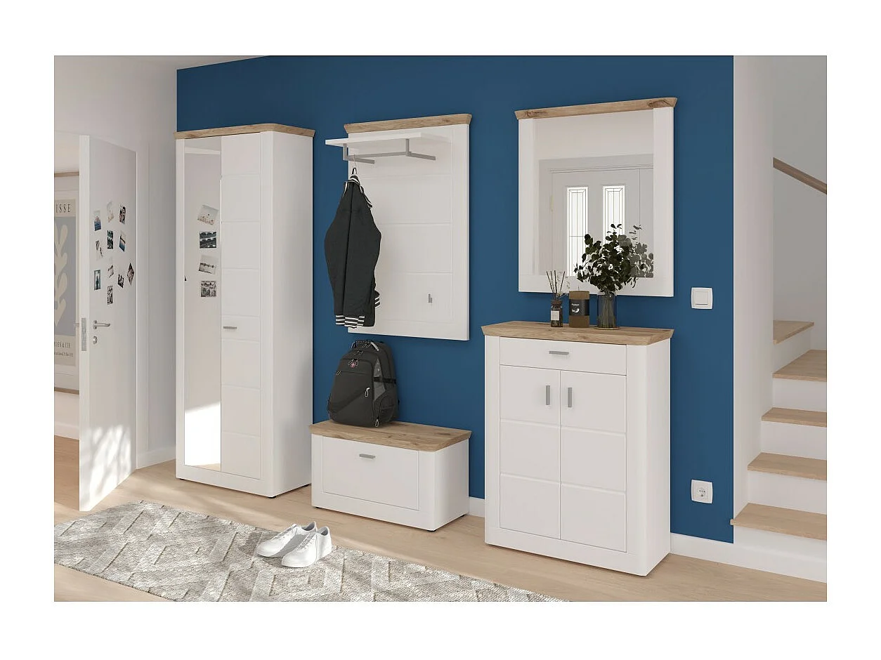 Mueble para zapatos CAMPAGNA blanco mate con espejo – 2 puertas, 6 estantes