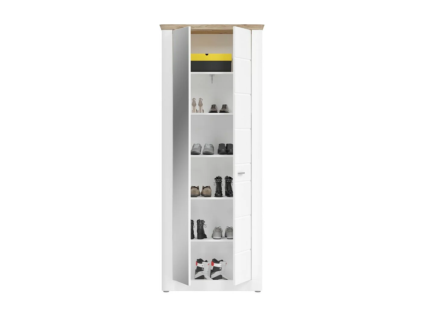 Mueble para zapatos CAMPAGNA blanco mate con espejo – 2 puertas, 6 estantes