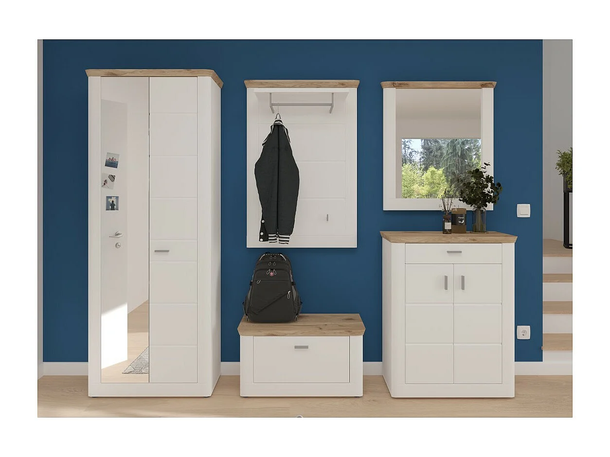 Mueble para zapatos CAMPAGNA blanco mate con espejo – 2 puertas, 6 estantes