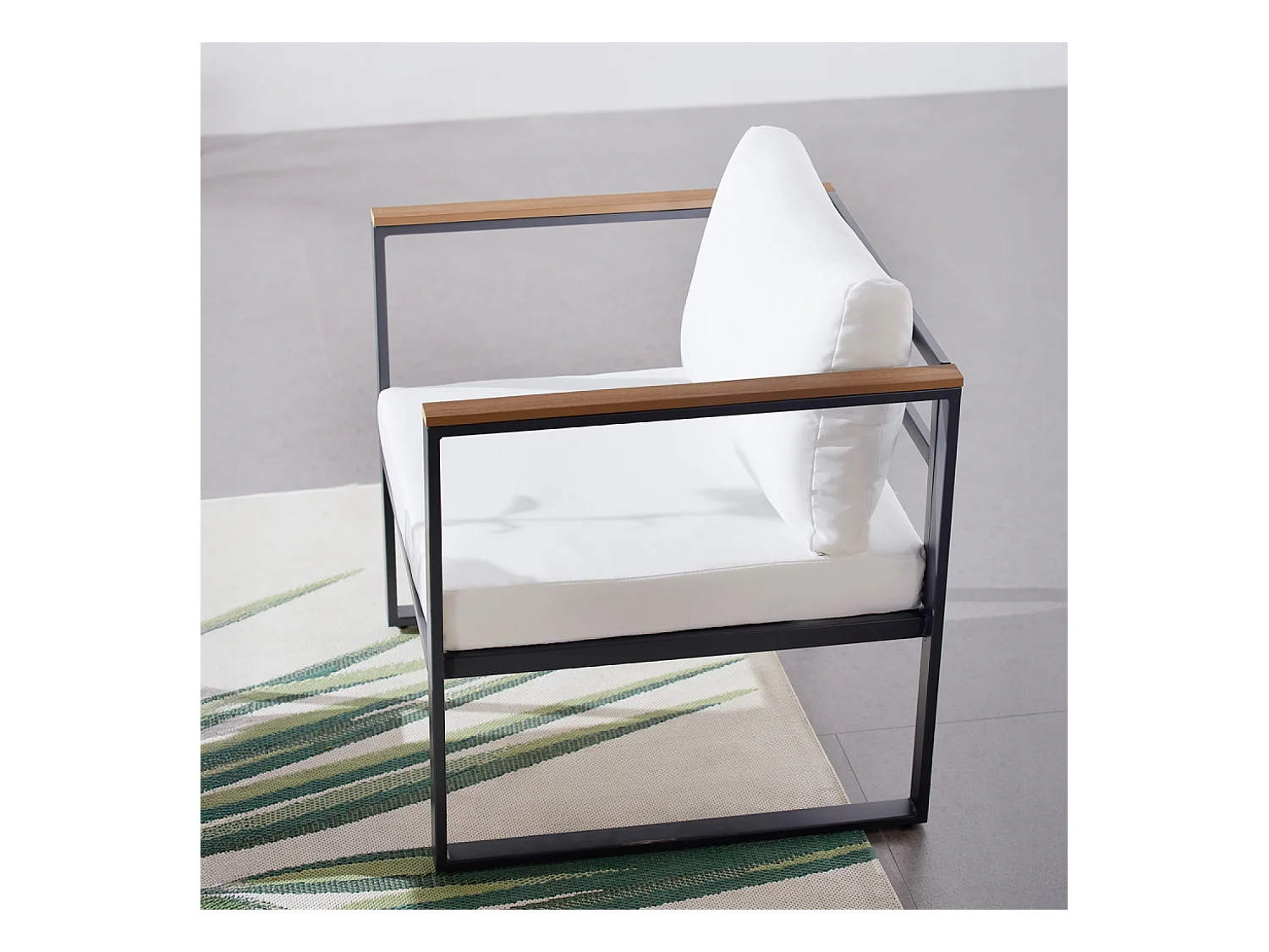 Conjunto de muebles de jardín panorámico de resina tejida en blanco y negro, 8 plazas VIGO