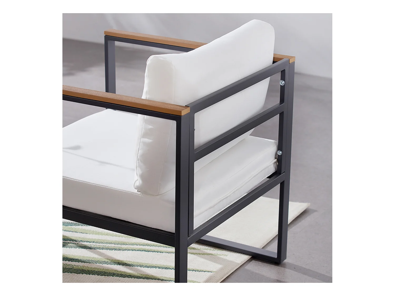 Conjunto de muebles de jardín panorámico de resina tejida en blanco y negro, 8 plazas VIGO