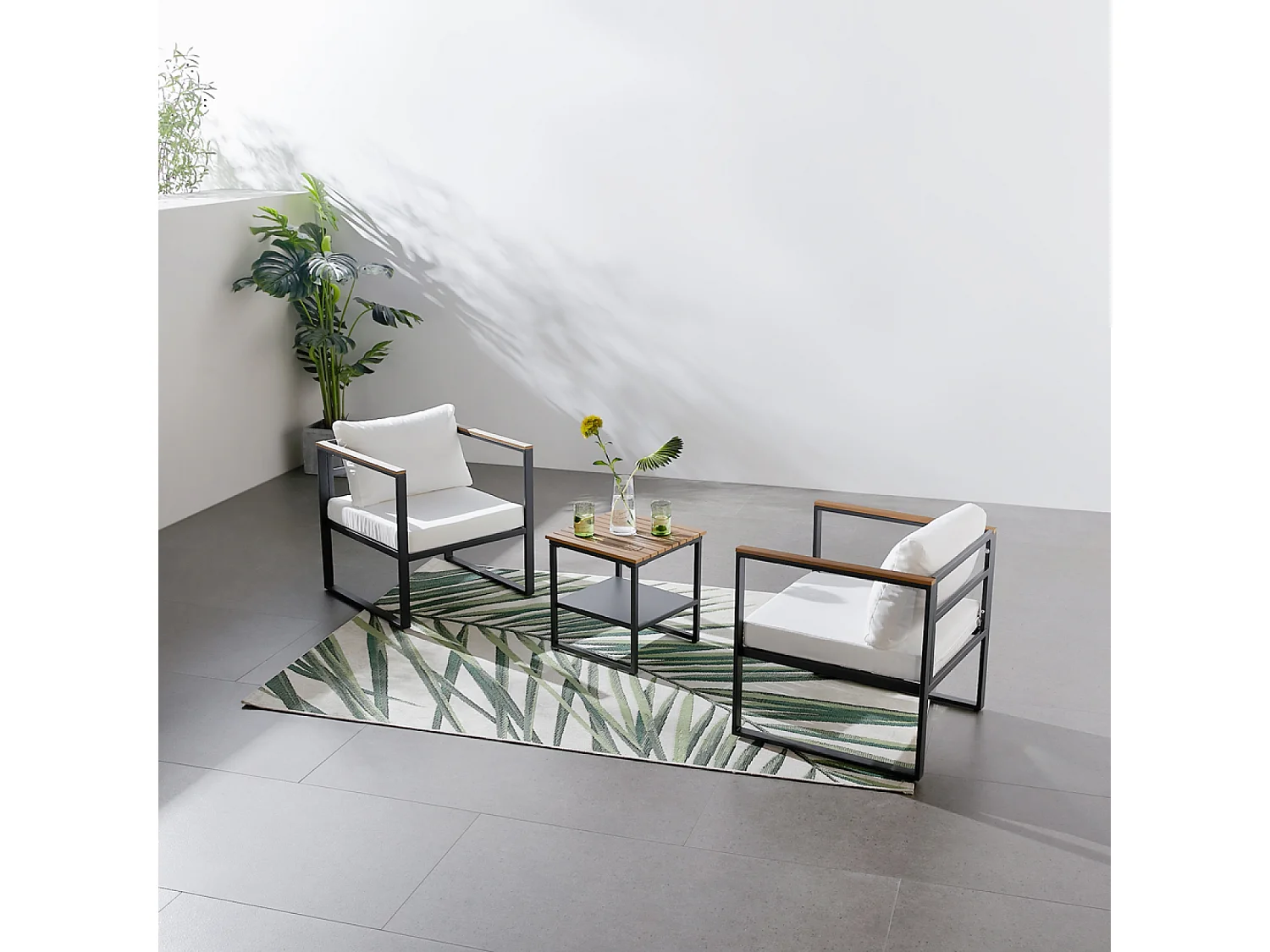 Loungeset voor tuin 2-zits antraciet grijs en houtlook + tafel VIGO