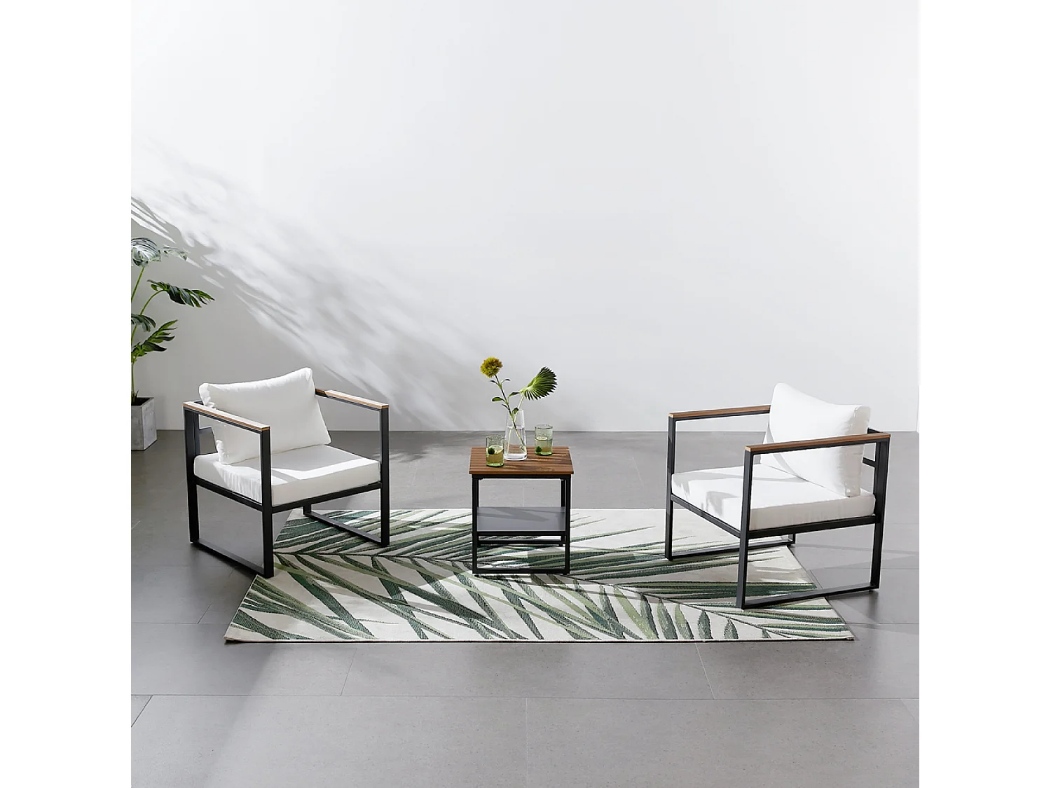 Loungeset voor tuin 2-zits antraciet grijs en houtlook + tafel VIGO