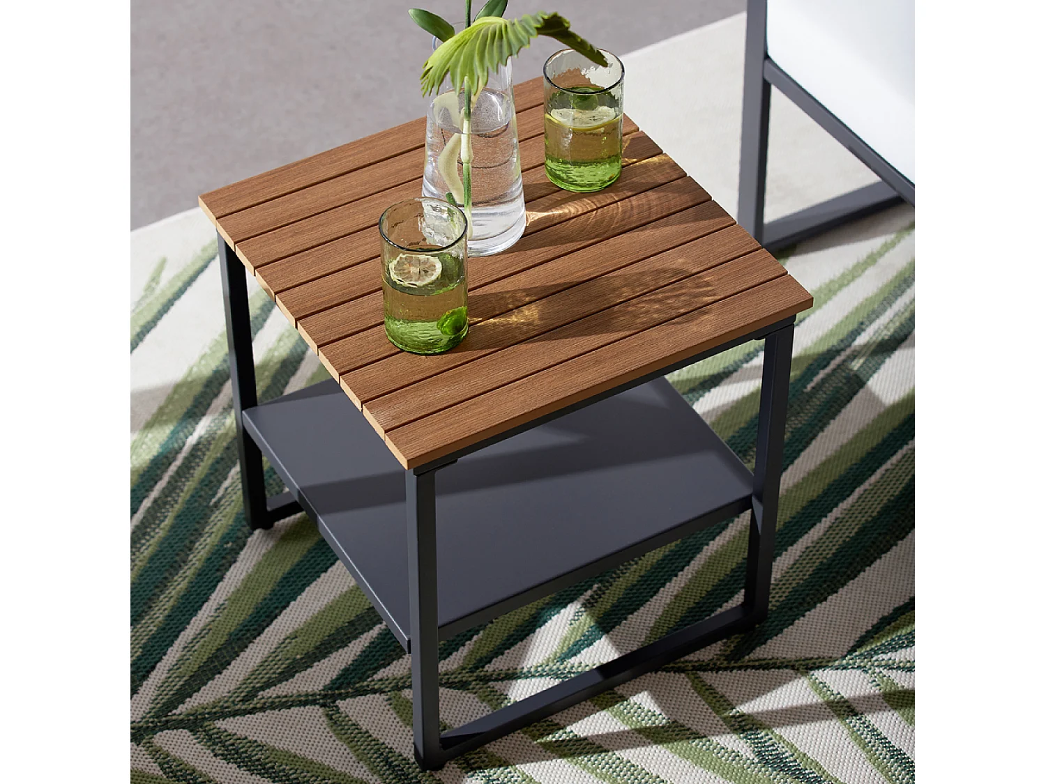 Loungeset voor tuin 2-zits antraciet grijs en houtlook + tafel VIGO