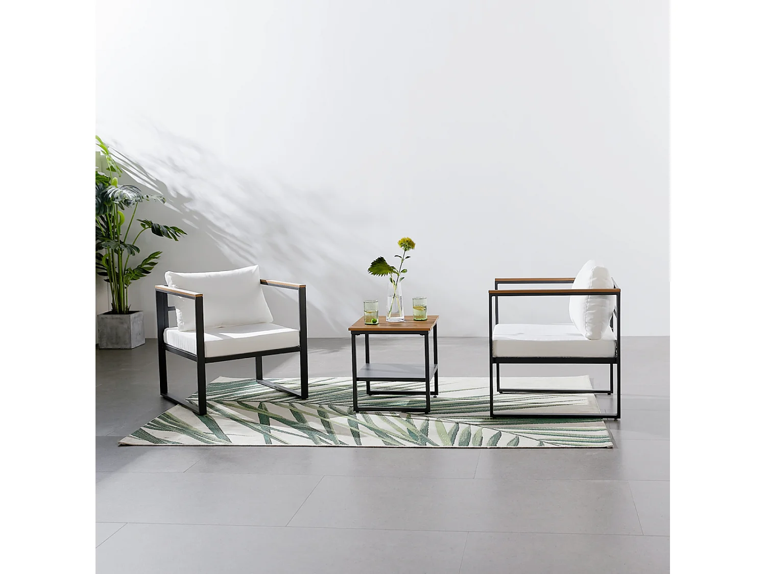 Loungeset voor tuin 2-zits antraciet grijs en houtlook + tafel VIGO