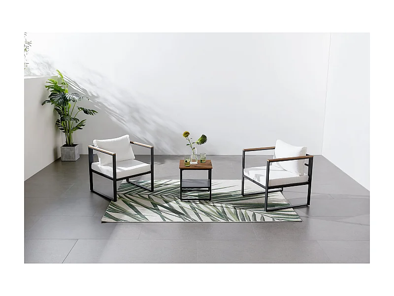 Set di mobili da giardino panoramici in resina intrecciata, 8 posti, bianco e nero VIGO