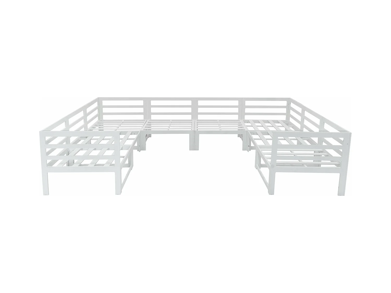 Modulares Gartenmöbel Set Groß Weiß 8-Sitzer U-Form Kissen-Sofa & Tisch mit Gas-Feuerstelle 9-teiliges Aluminium Lounge Sitz- und Essbereich mit Regenabdeckung