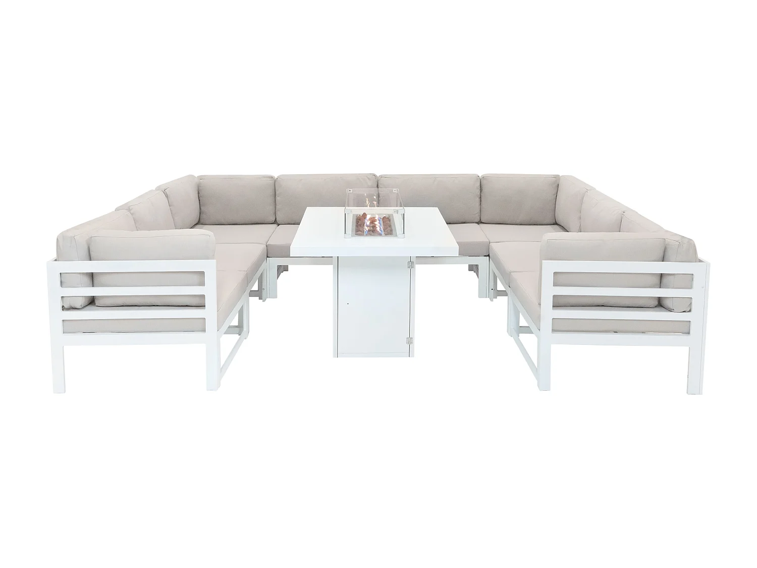Mueble Modular de Jardín 9 Plazas Sillón y Mesa para Fogata - Blanco