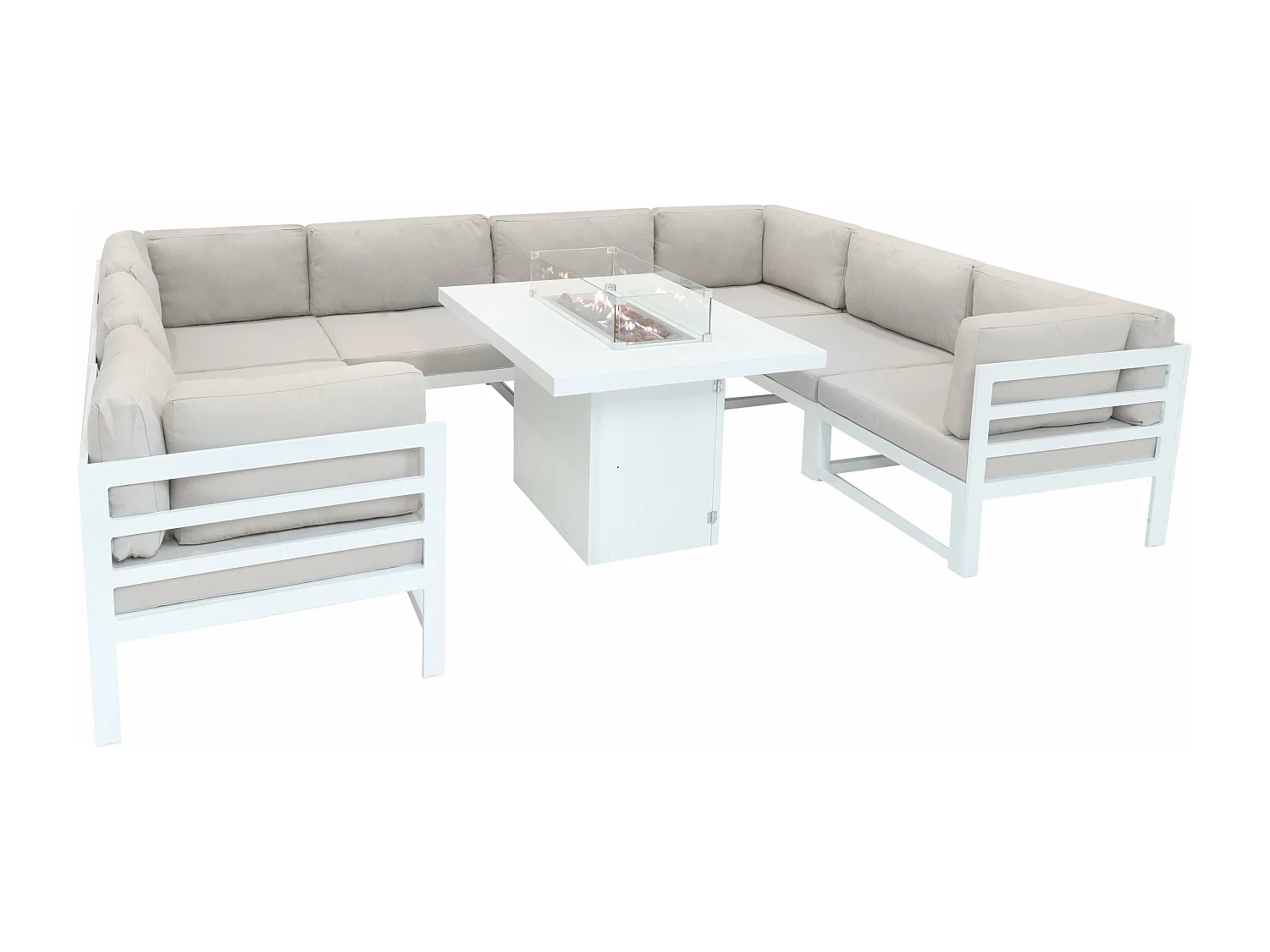 Mueble Modular de Jardín 9 Plazas Sillón y Mesa para Fogata - Blanco