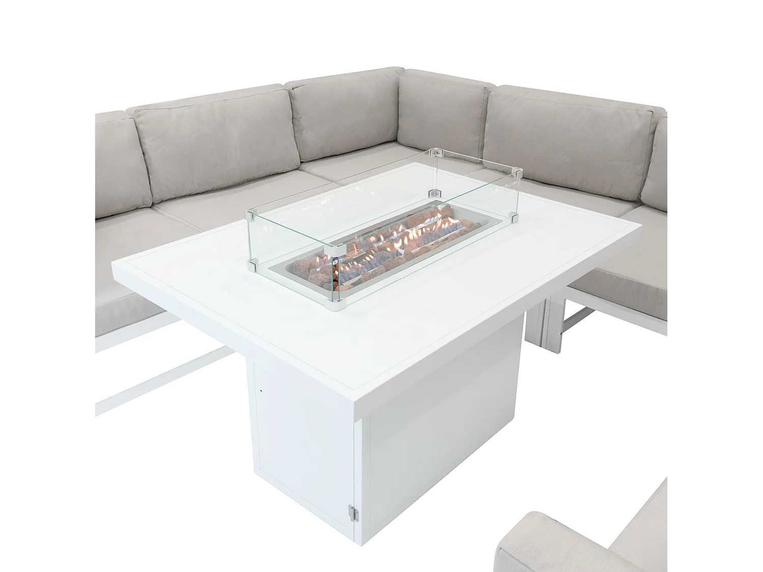 Mueble Modular de Jardín 9 Plazas Sillón y Mesa para Fogata - Blanco
