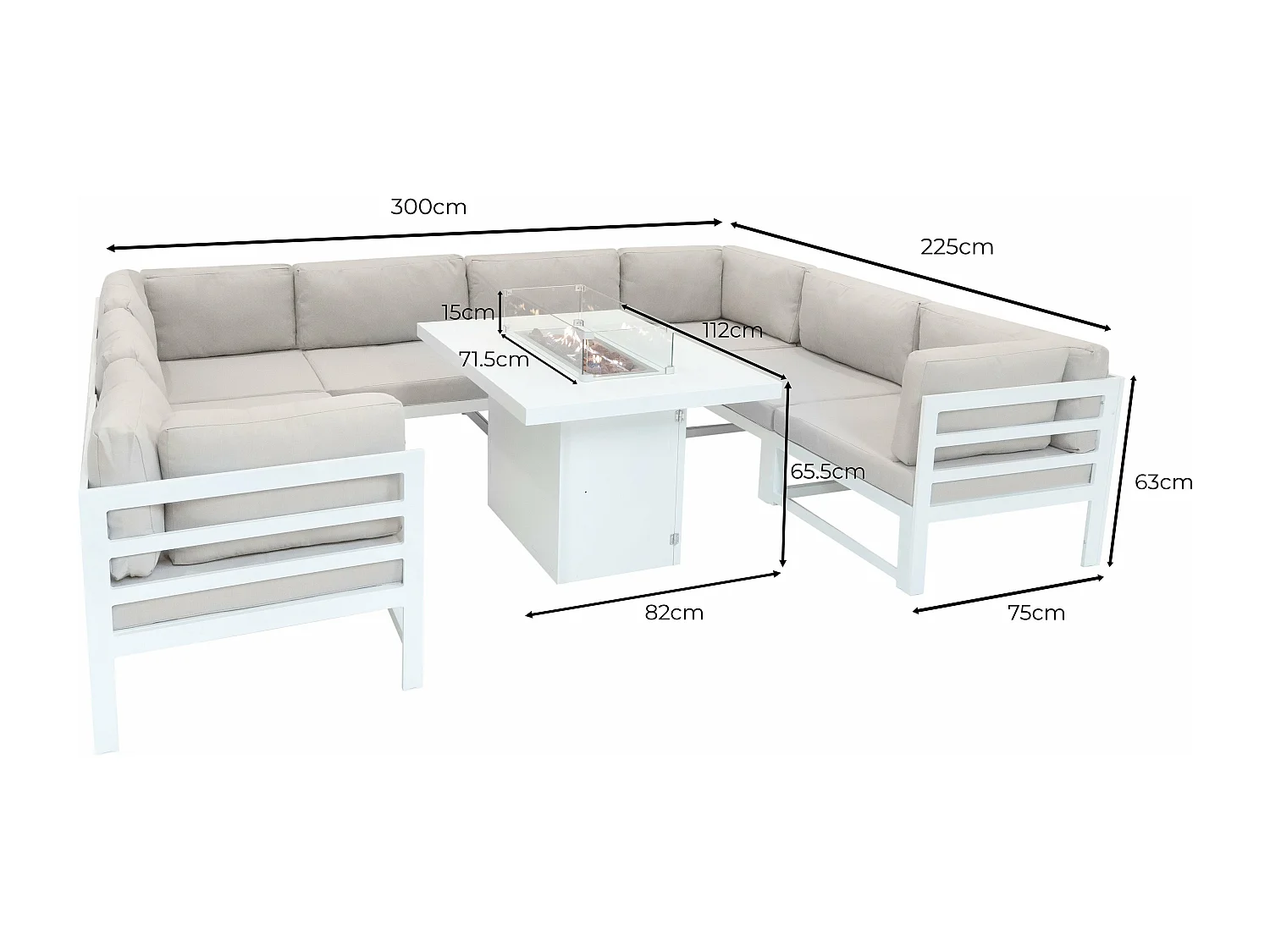 Mueble Modular de Jardín 9 Plazas Sillón y Mesa para Fogata - Blanco