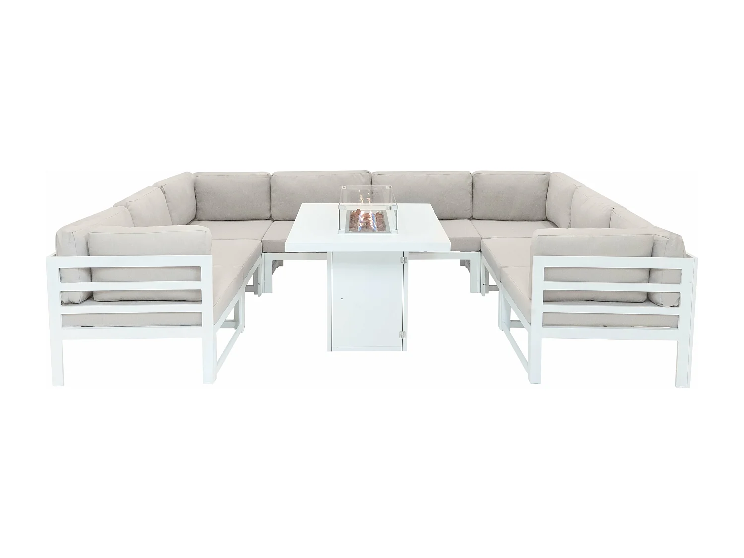 Mueble Modular de Jardín 9 Plazas Sillón y Mesa para Fogata - Blanco