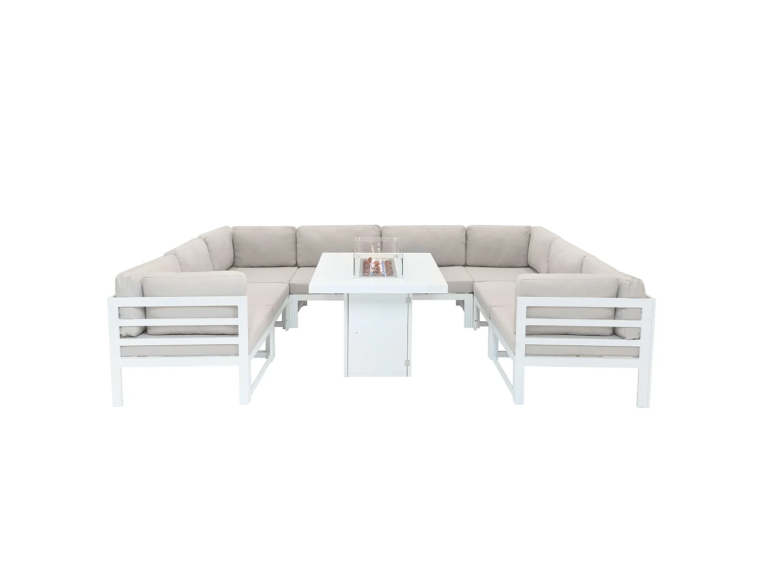 Modulaire Tuinmeubelen 9 Stuk Wit - Bank & Vuurtafel -  Loungeset voor Buiten