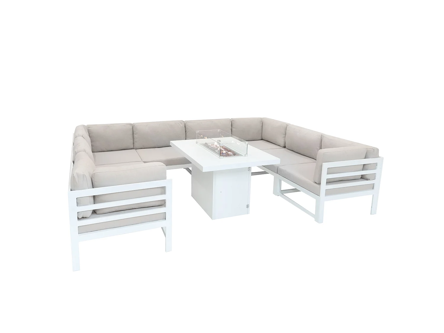 Modulaire Tuinmeubelen 9 Stuk Wit - Bank & Vuurtafel -  Loungeset voor Buiten