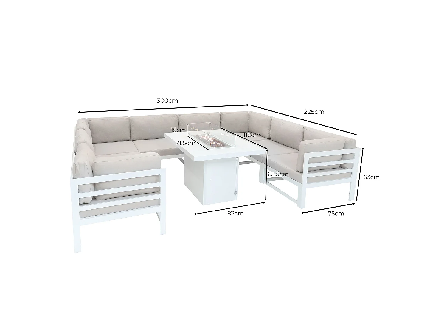 Modulaire Tuinmeubelen 9 Stuk Wit - Bank & Vuurtafel -  Loungeset voor Buiten