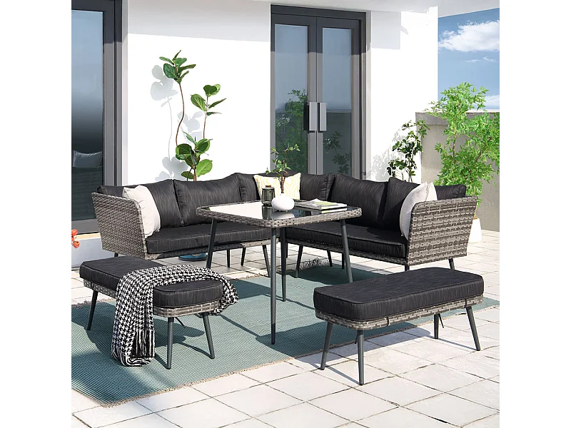 salotto da giardino 9 posti in resina wicker antracite BARACOA