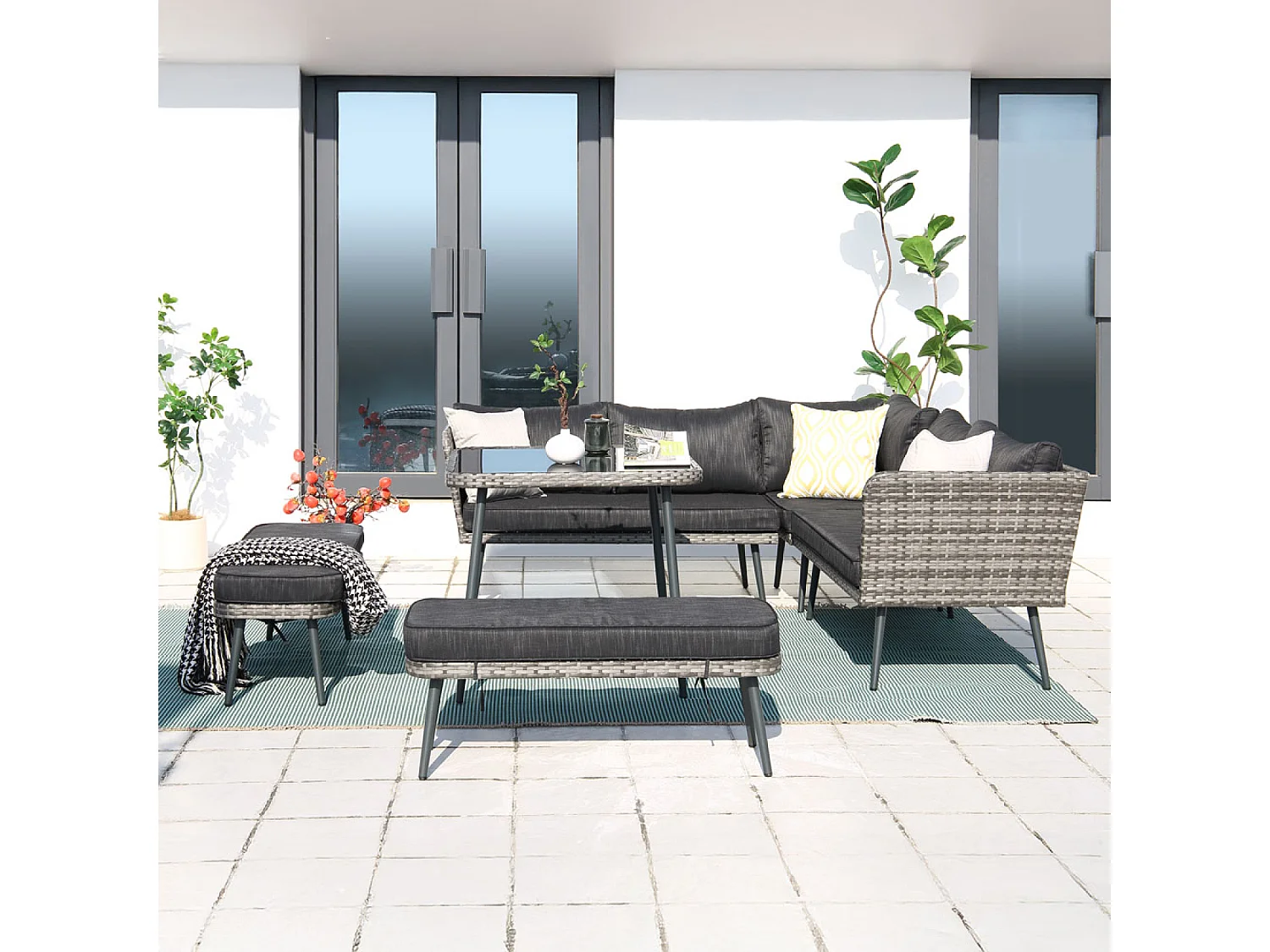 salon de jardin 9 places résine tressée anthracite BARACOA