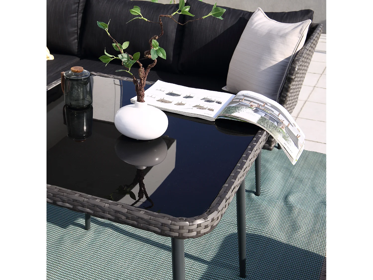 salon de jardin 9 places résine tressée anthracite BARACOA