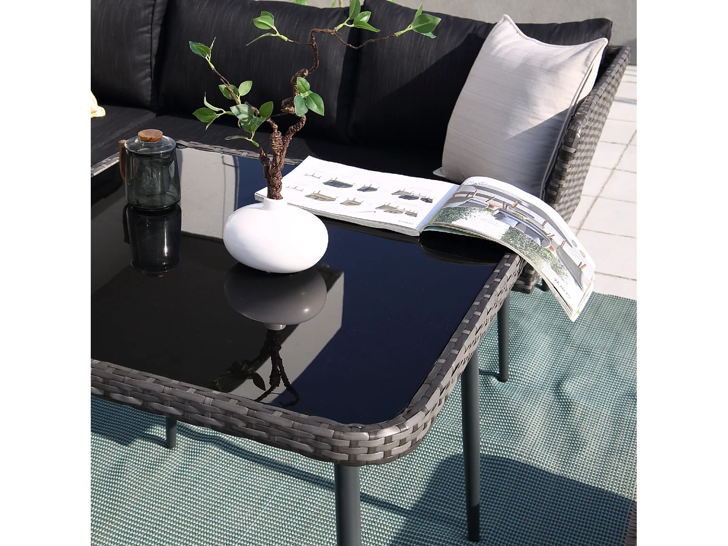 Conjunto de Jardim 9 Lugares Rattan Cinza Antracite BARACOA